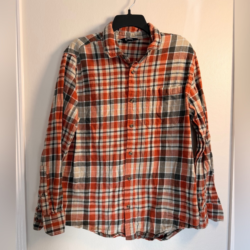 Eddie Bauer Men’s Orange Plaid Button Down Flannel - Size Large